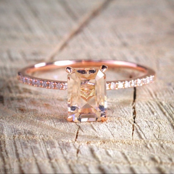 **NEW 18K Rose Gold Diamond Morganite 2PC Ring Set - Picture 2 of 4